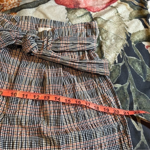 Anthropologie seersucker high waisted cropped ankle pants belted waist plaid - Picture 10 of 16